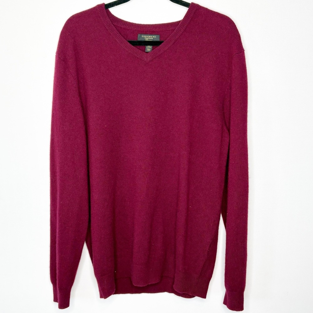 Club Room Luxury 100% Cashmere V-Neck Sweater Burgundy Unisex Size L Fine Knit